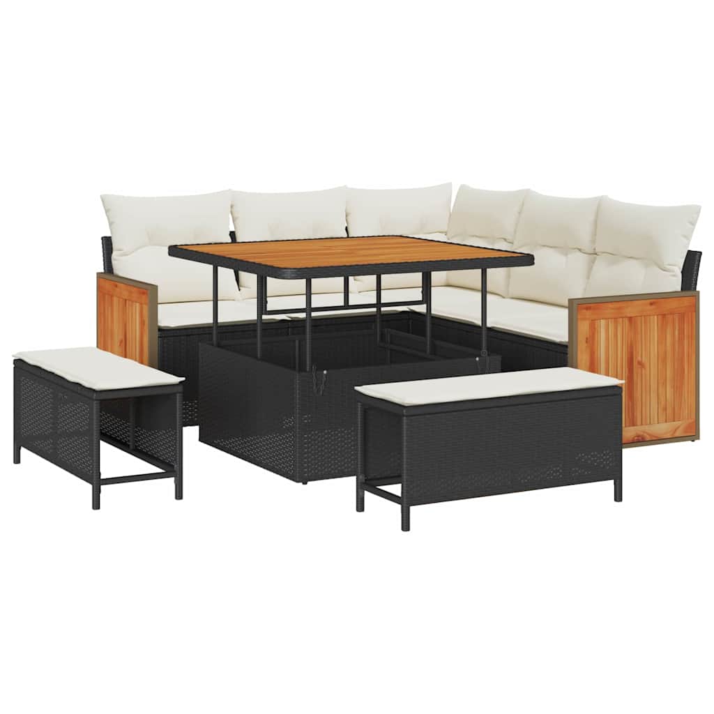Garten-Sofa-Set 8 pcs Schwarz und Creme 100 x 100 x 71 cm